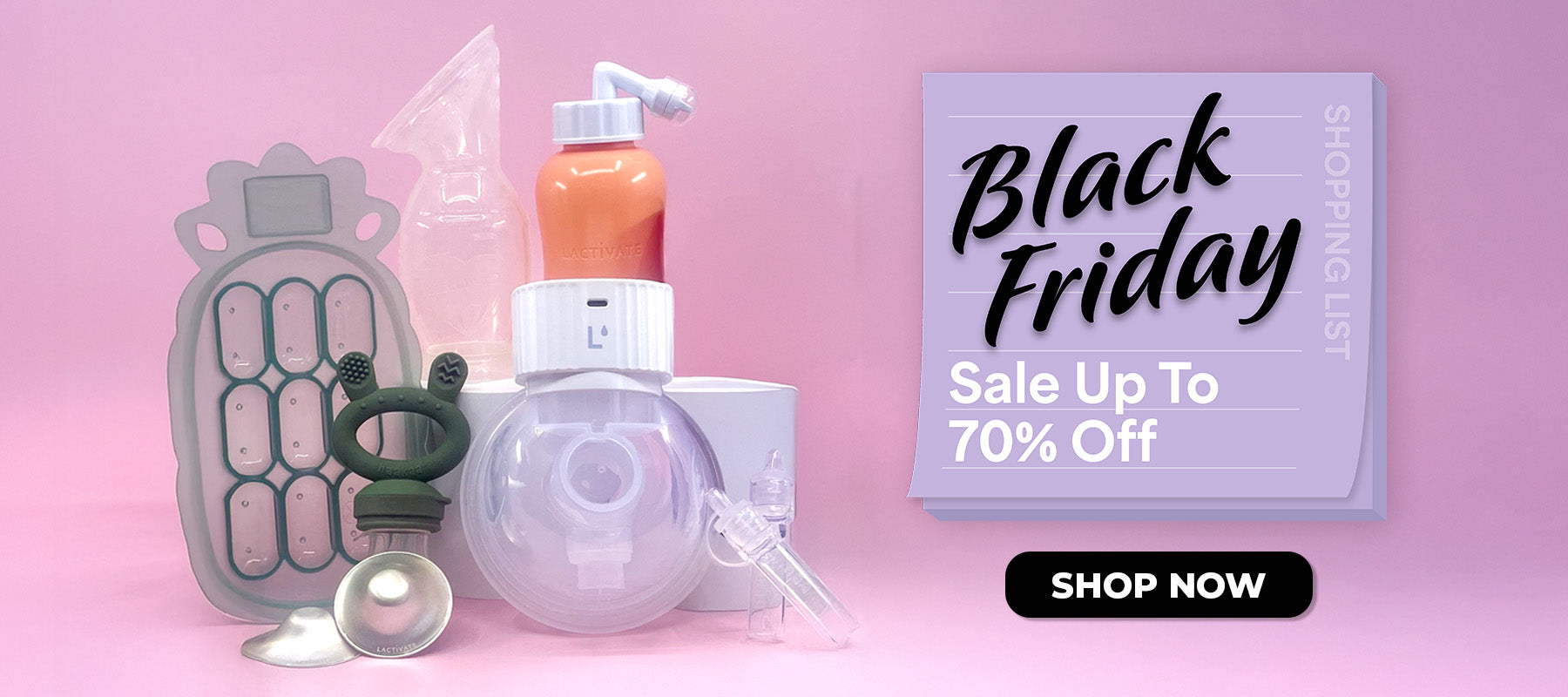 Product display with 'Black Friday Sale Up To 70% Off' text on a pink background