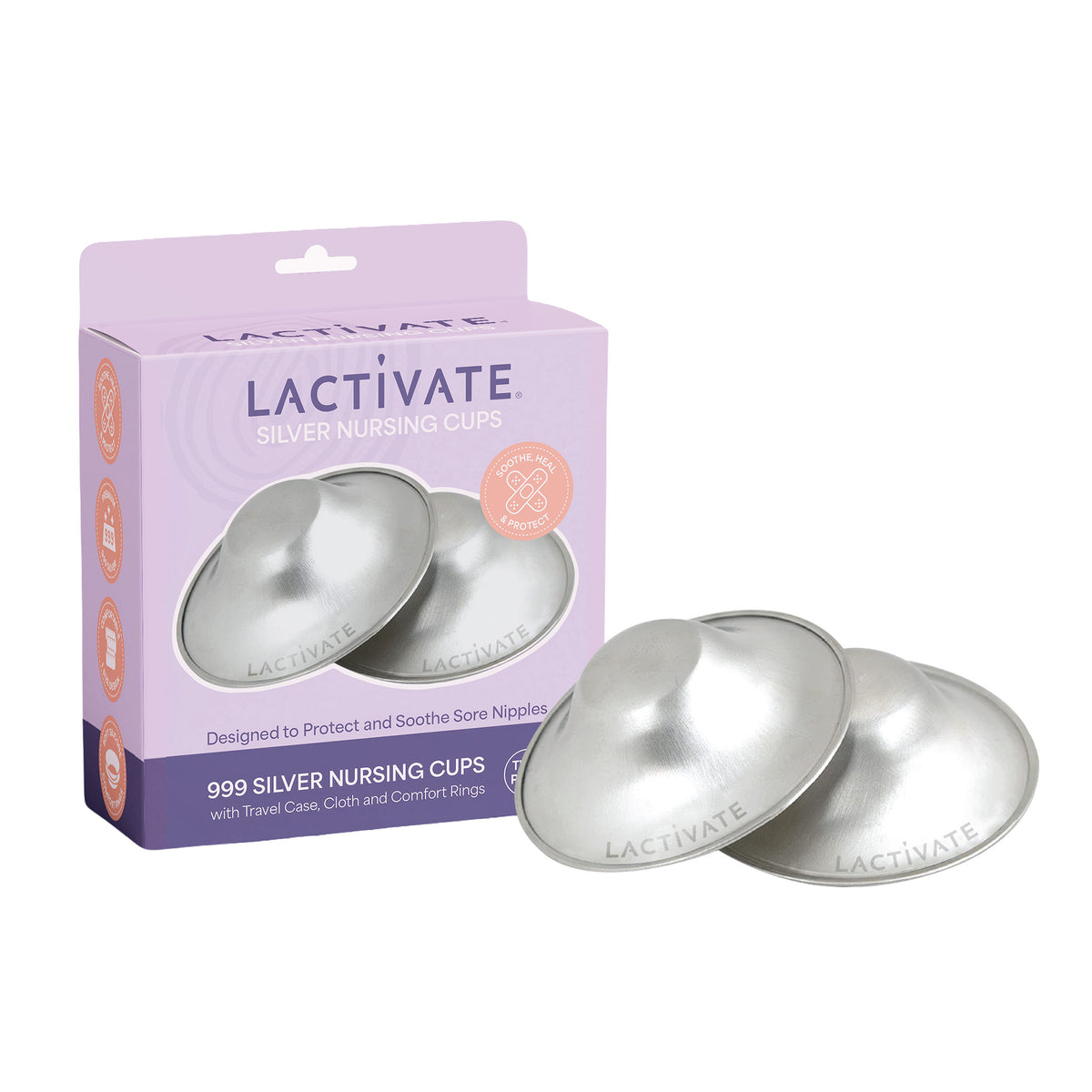 Two Lactivate Silver Nursing Cups with packaging box