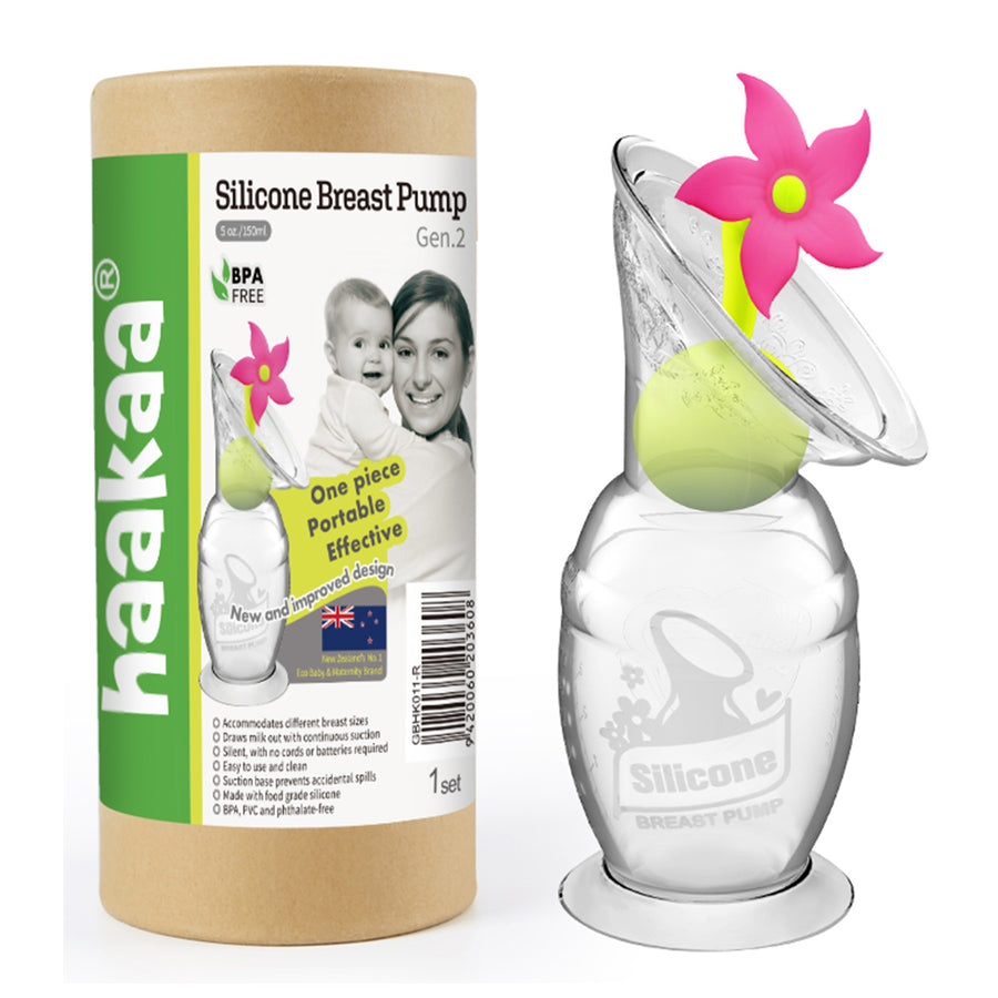 Haakaa 150ml Silicone Breast Pump & Flower Stopper Pack - Pink CLEARANCE
