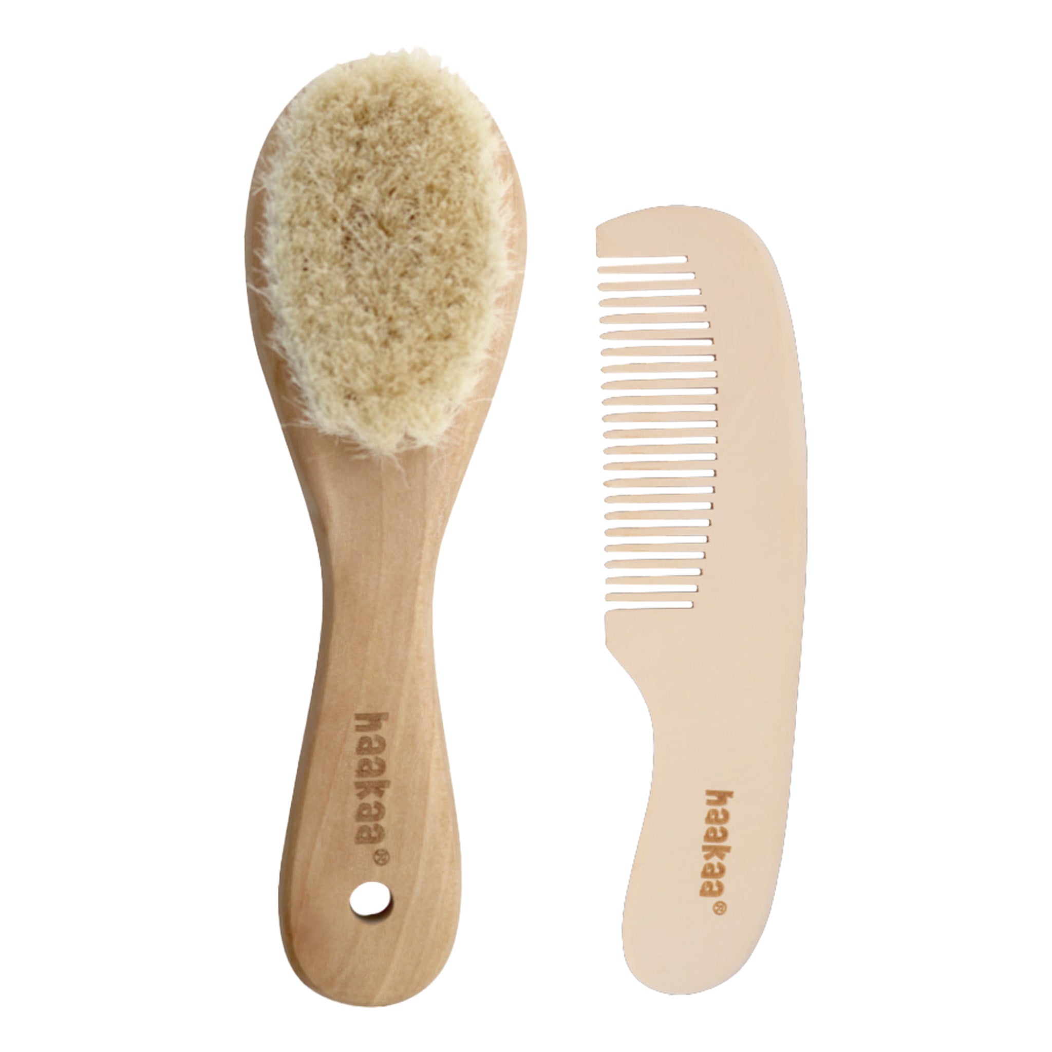 Haakaa Goat Wool Wooden Baby Hair Brush & Comb Set