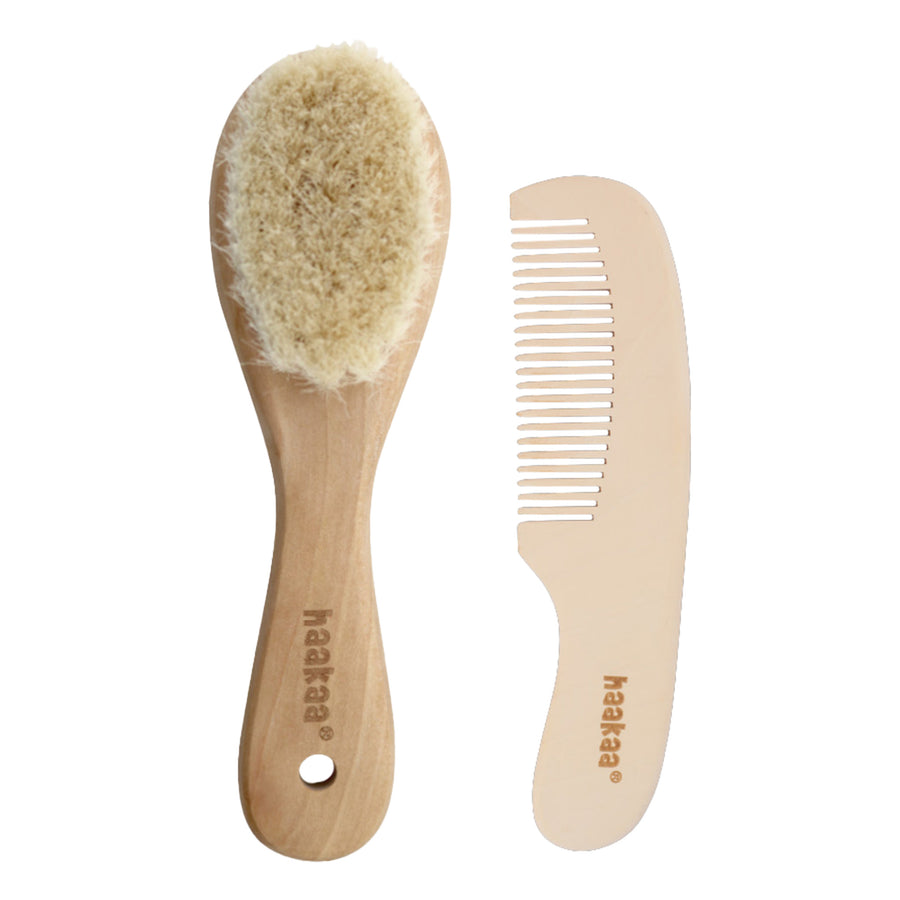 Haakaa Goat Wool Wooden Baby Hair Brush & Comb Set